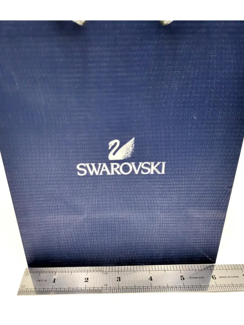 4-Swarovski Blue Paper Gift Shopping Bag Silver Braided Handle 3-9.25